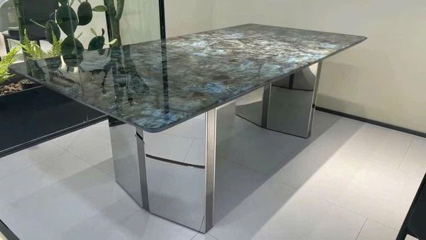 Bàn Ăn Inox Tráng Gương Mặt Đá Titanium ADF116