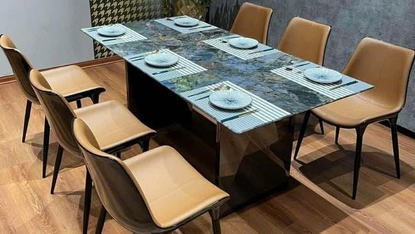 Bàn Ăn Inox Gương Mặt Đá Crom