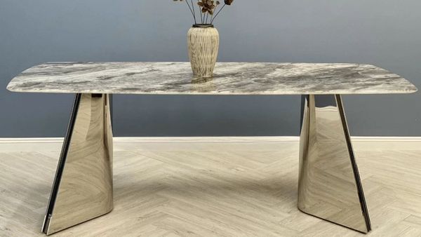 Bàn Ăn Inox Tráng Gương Mặt Đá Carol