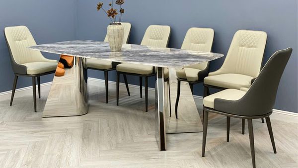 Bàn Ăn Inox Tráng Gương Mặt Đá Carol