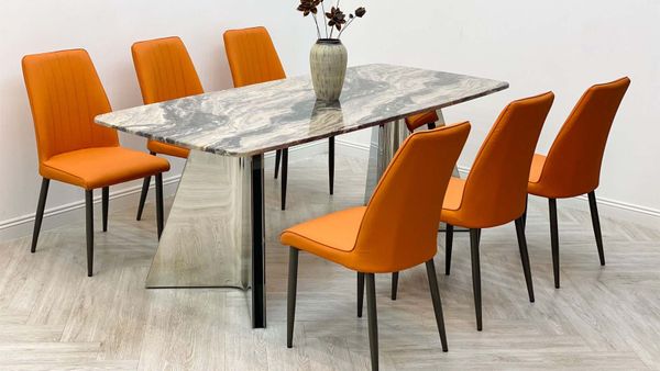 Bàn Ăn Inox Tráng Gương Mặt Đá Carol