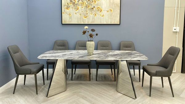 Bàn Ăn Inox Tráng Gương Mặt Đá Carol