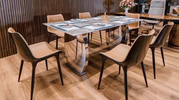 Bàn Ăn Inox Tráng Gương Mặt Đá Milenium