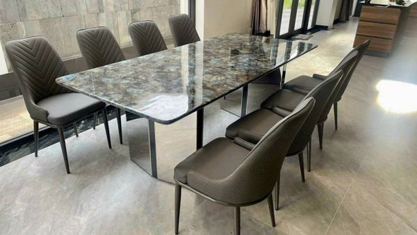 Bàn Ăn Inox Tráng Gương Mặt Đá Titanium ADF116