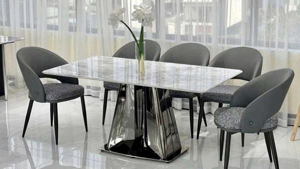 Bàn Ăn Inox Tráng Gương Mặt Đá Selene HAK69