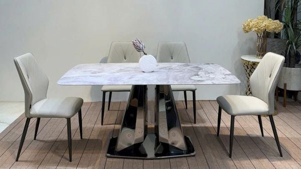 Bàn Ăn Inox Tráng Gương Mặt Đá Selene HAK69