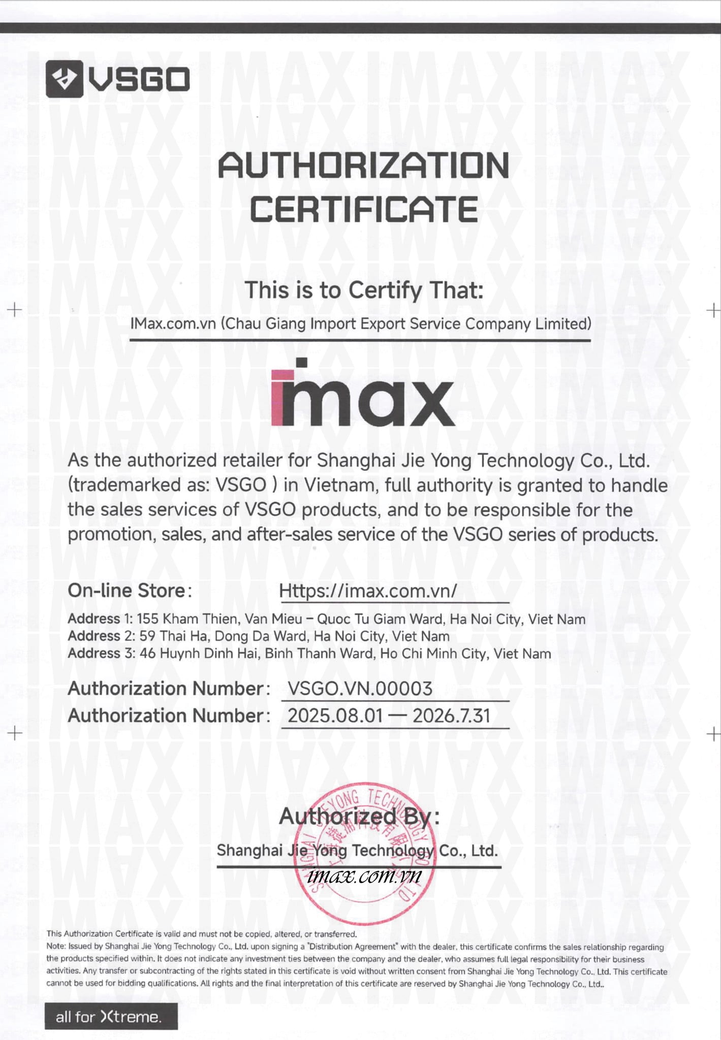 IMax - Đại lý Ủy Quyền VSGO tại Việt Nam