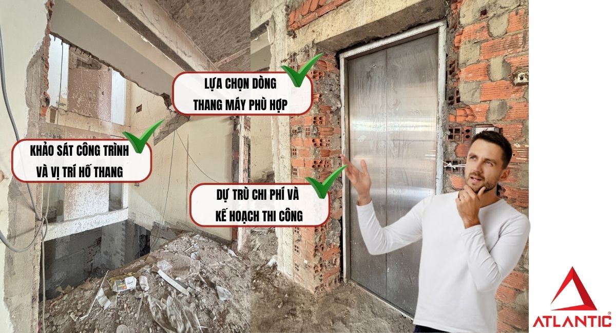 Quy trình lắp đặt thang máy tiêu chuẩn chia thành 5 bước chính