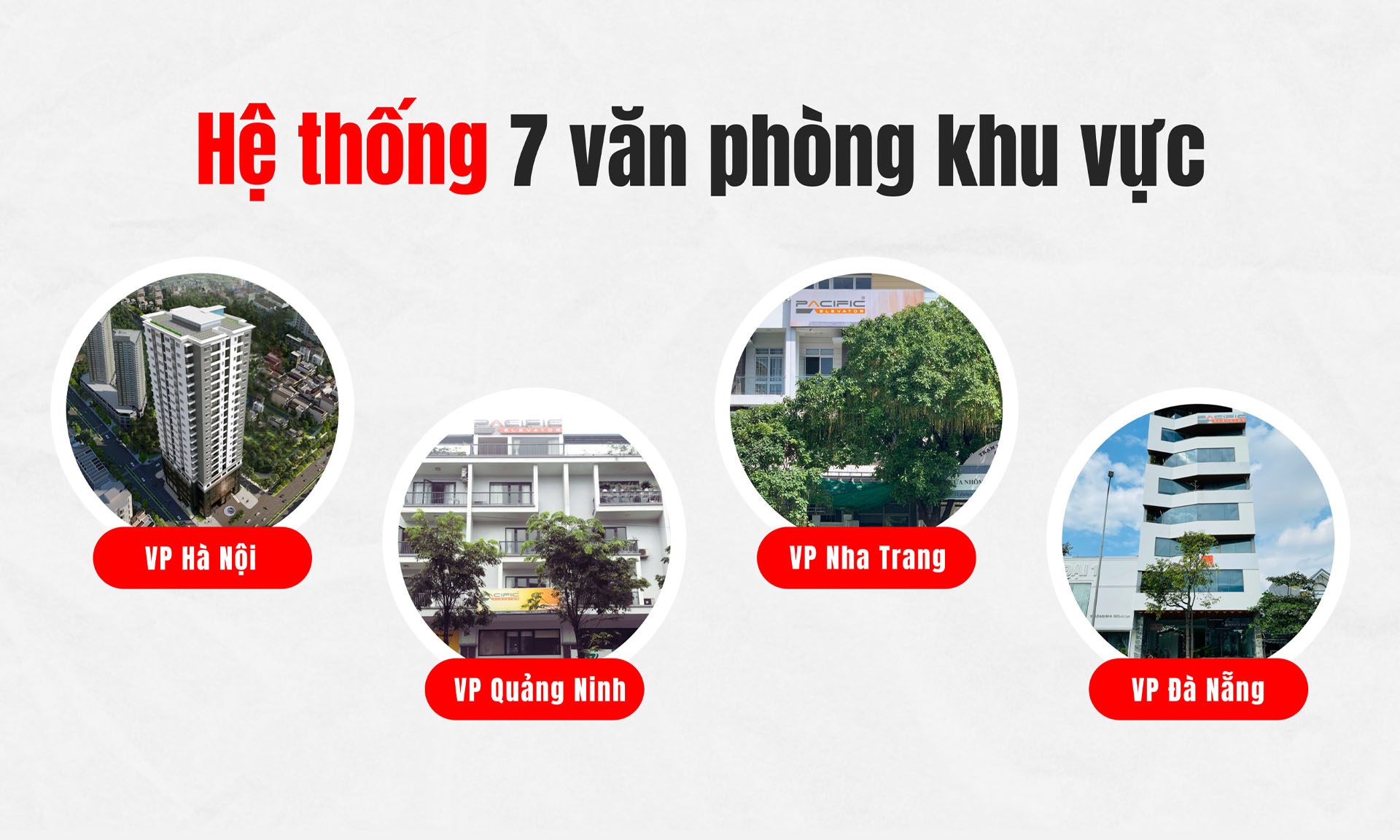 Hệ thống 7 văn phòng khu vực Công ty Thang Máy Pacific