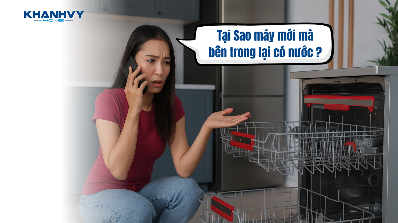 Máy rửa chén Bosch mới đọng nước, bụi trắng có sao không?