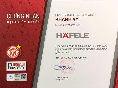 Khánh Vy Home - đại lý ủy quyền HAFELE phân phối sản phẩm chính hãng tại Việt Nam