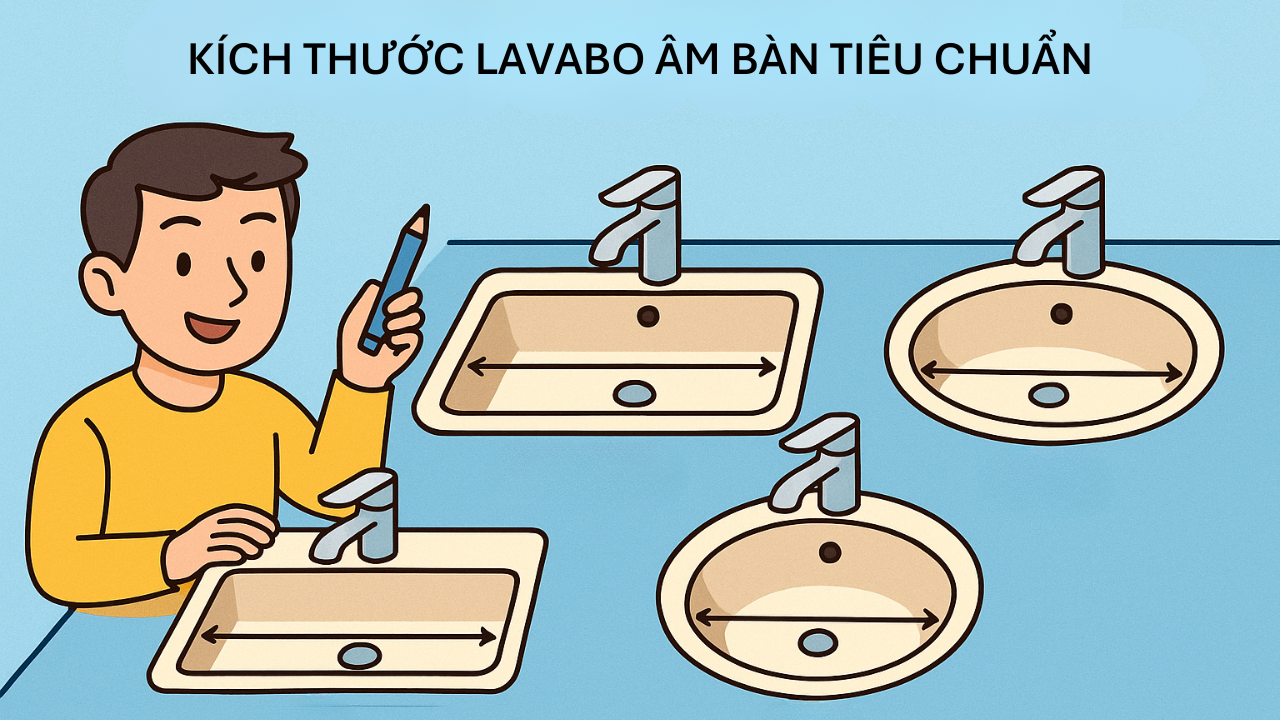 Kích thước lavabo âm bàn tiêu chuẩn theo từng kiểu dáng