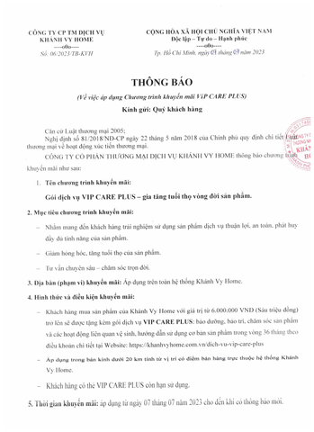 Chi tiết chương trình VIP CARE PLUS