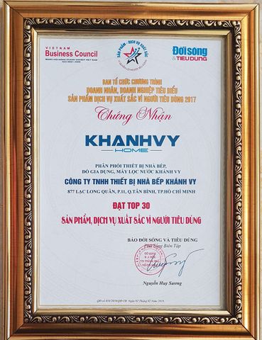 Khánh Vy Home đat top 30 sản phẩm dịch vụ xuất sắc vì người tiêu dùng năm 2017 do báo Đời sống và tiêu dùng bình chọn