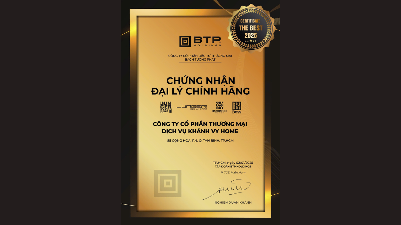 Chứng nhận đại lý chính hãng Junger, Hawonkoo, Boss