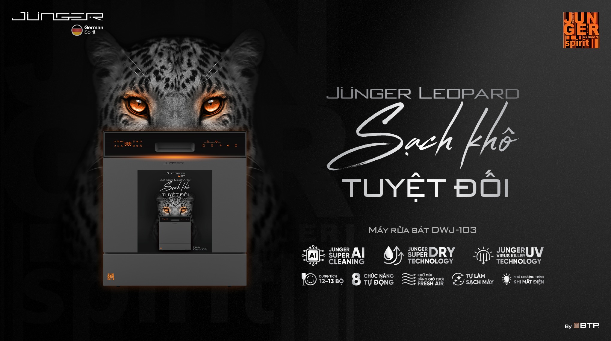 MÁY RỬA BÁT JUNGER LEOPARD DWJ-103: CÔNG NGHỆ HIỆN ĐẠI CHO GIẢI PHÁP LÀM SẠCH BÁT ĐĨA HOÀN HẢO