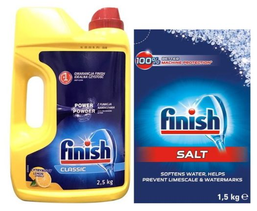 COMBO BỘT RỬA BÁT FINISH 2.5KG + MUỐI 1.5KG - Sạch Sâu, Bảo Vệ Máy Rửa Bát