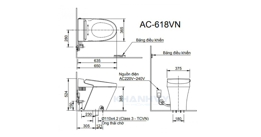 Bản vẽ kỹ thuật của bồn cầu một khối INAX AC-618VN