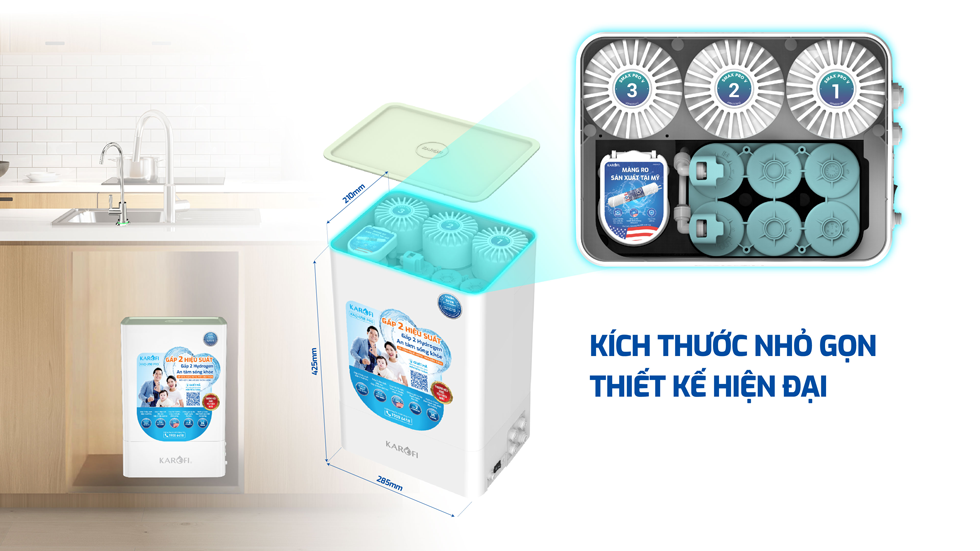 Máy lọc nước Karofi KAQ-U98 Pro RO có thiết kế nhỏ gọn, hiện đại