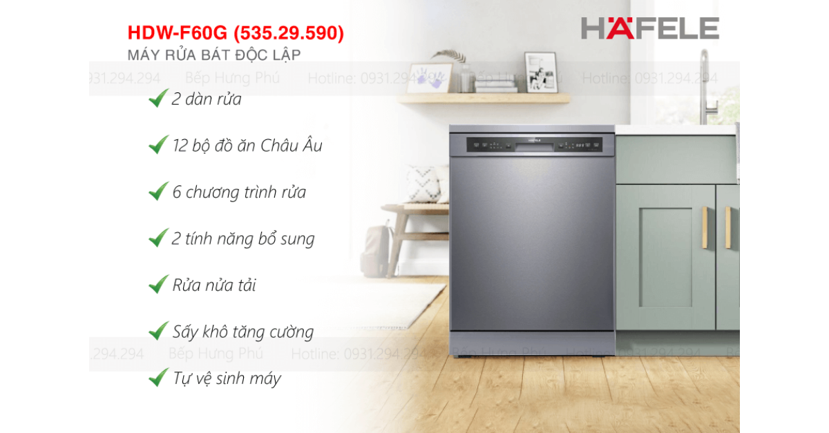Máy rửa chén Hafele HDW-F60G 535.29.590 độc lập