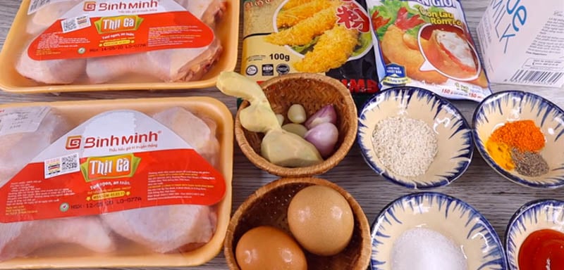 Nguyên liệu chuẩn bị để làm gà rán