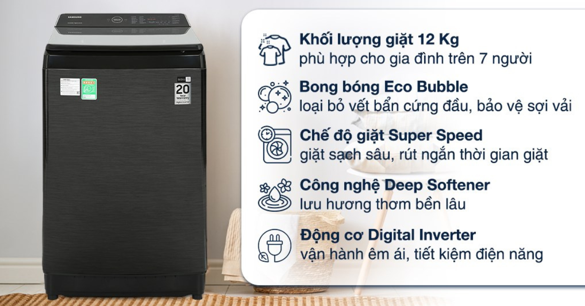 Đặc điểm nổi bật của Máy giặt lồng đứng Samsung WA12CG5745BVSV