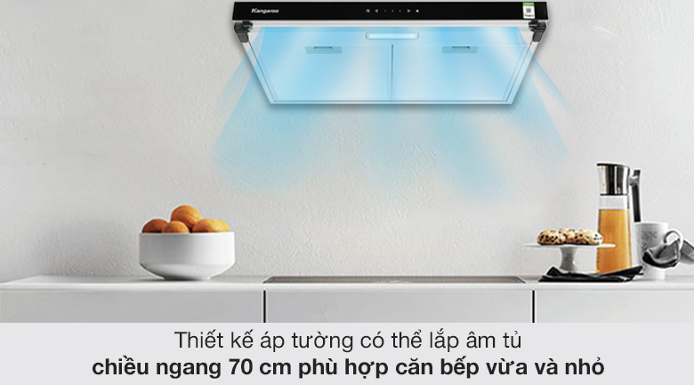 Thiết kế áp tường có thể lắp âm tủ chiều ngang 70cm phù hợp căn bếp vừa và nhỏ