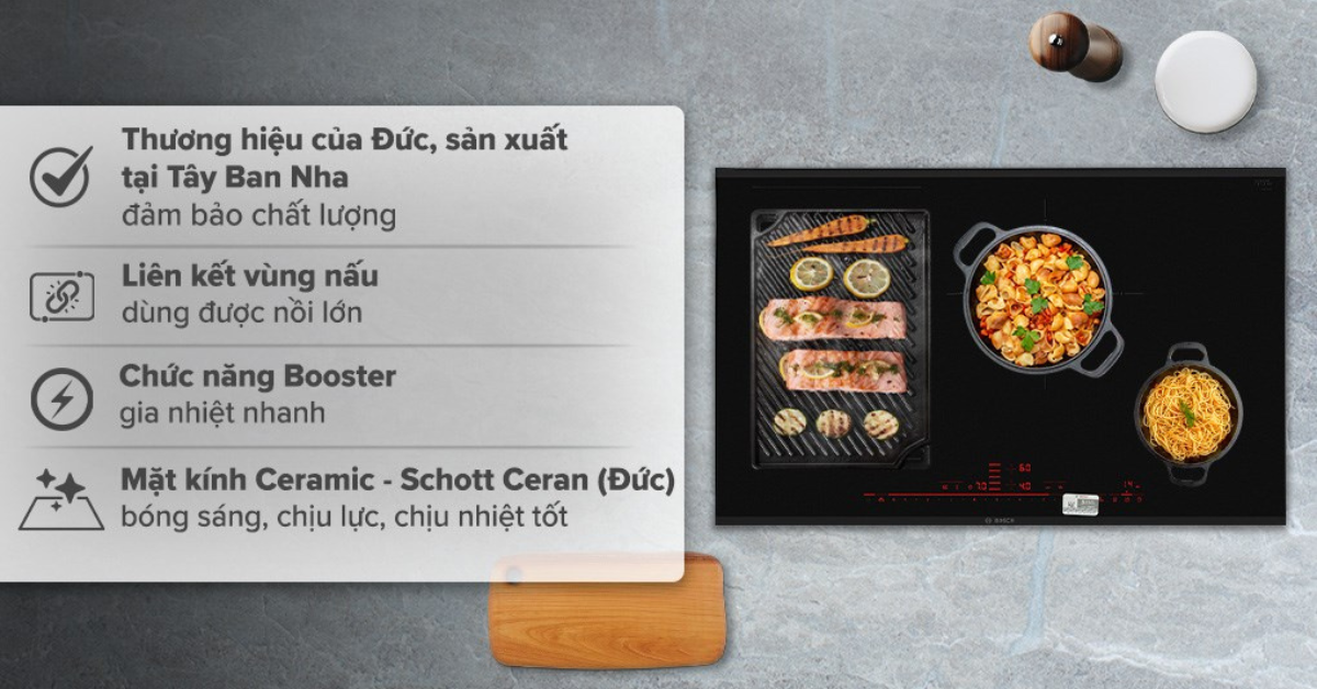 Đặc điểm nổi bật của Bếp từ Bosch PXE875DC1E Serie 8 4 vùng nấu