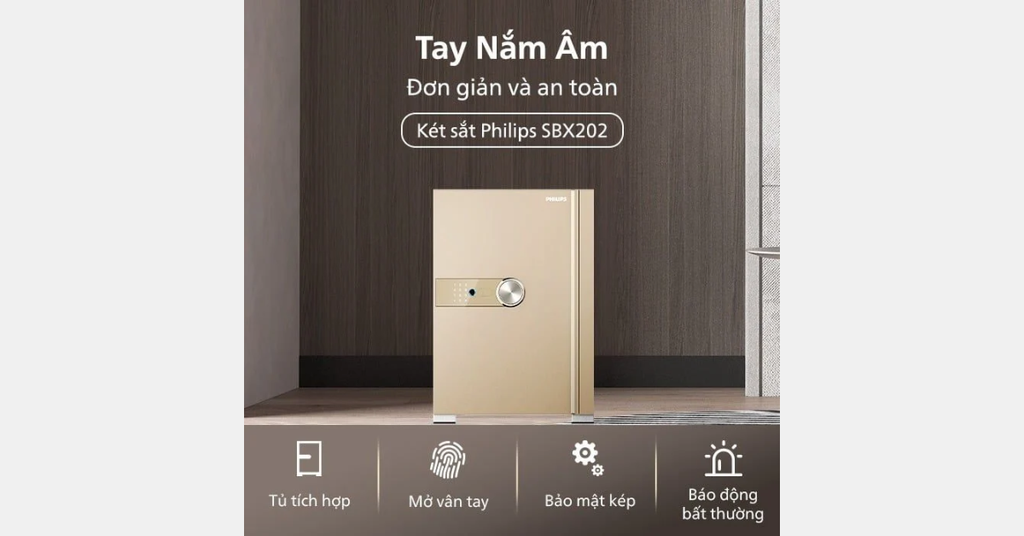 Két sắt Philips SBX202-7C0 70kg Gold - Chính hãng, giá tốt  - Thiết kế tay nắm ẩn an toàn