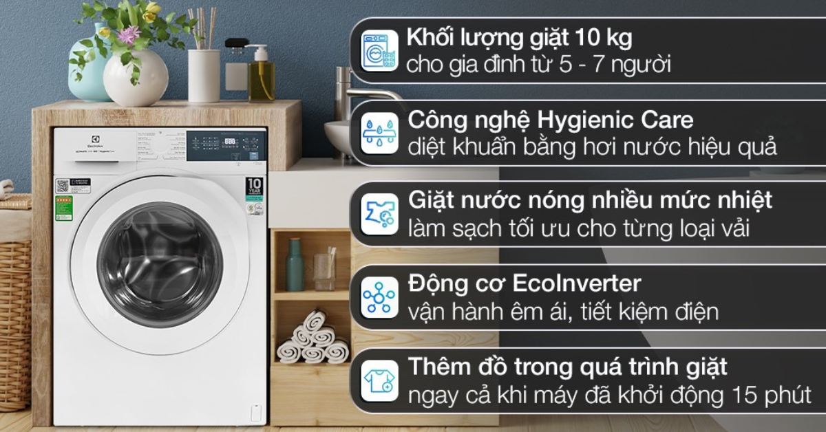 Đặc điểm nổi bật của Máy giặt Inverter 10 kg Electrolux EWF1024D3WB