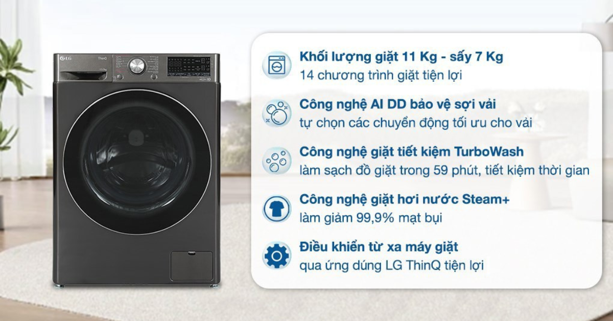 Đặc điểm nổi bật của Máy giặt sấy LG Inverter giặt 11kg/ sấy 7kg FV1411H3BA