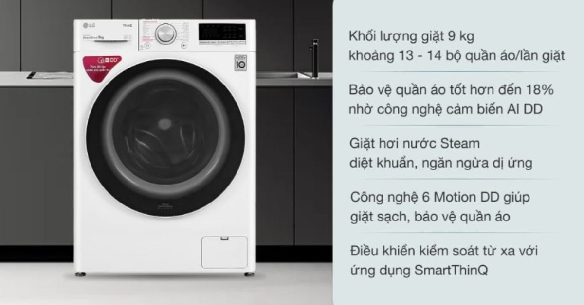Đặc điểm nổi bật của Máy giặt LG AI DD Inverter 9 kg FV1409S4W