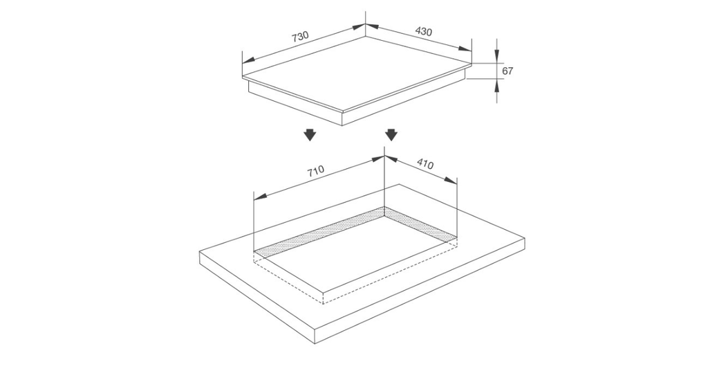 Kích thước khoét đá 710 x 410 mm