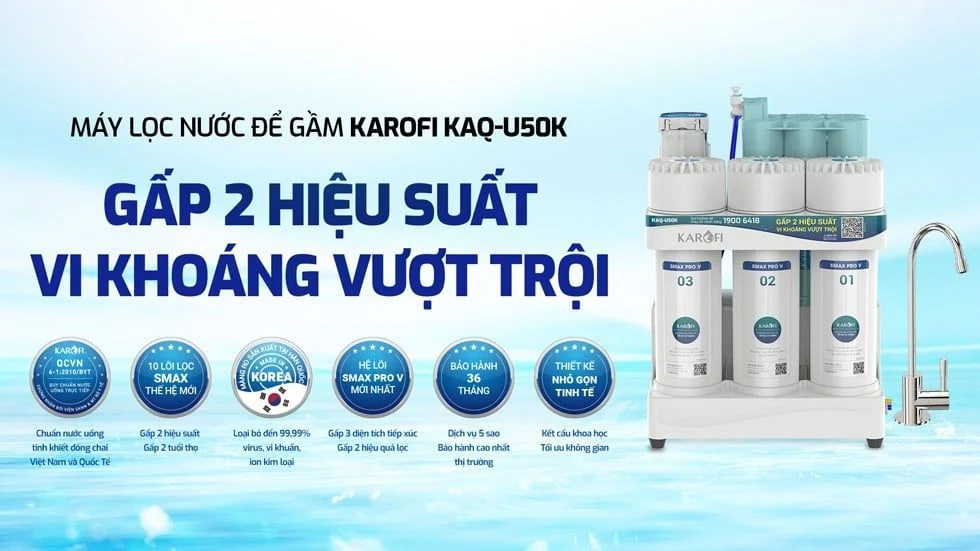 Máy lọc nước Karofi KAQ-U50K RO gấp 2 hiệu suất - Vi khoáng vượt trội