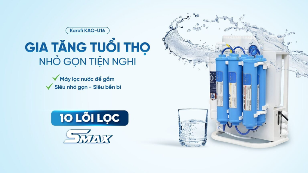 Máy lọc nước Karofi KAQ-U16 với hệ thống 10 lõi lọc SMAX