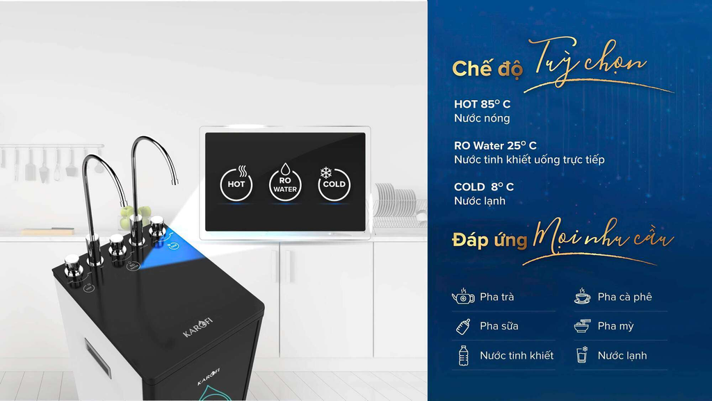 Máy lọc nước Karofi OPTIMUS DUO O-D138 đáp ứng mọi nhu cầu về nước
