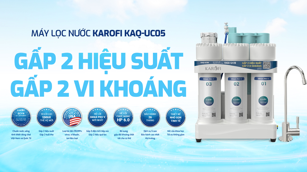 Máy lọc nước Karofi KAQ-UC05 RO gấp 2 hiệu suất - Gấp 2 vi khoáng