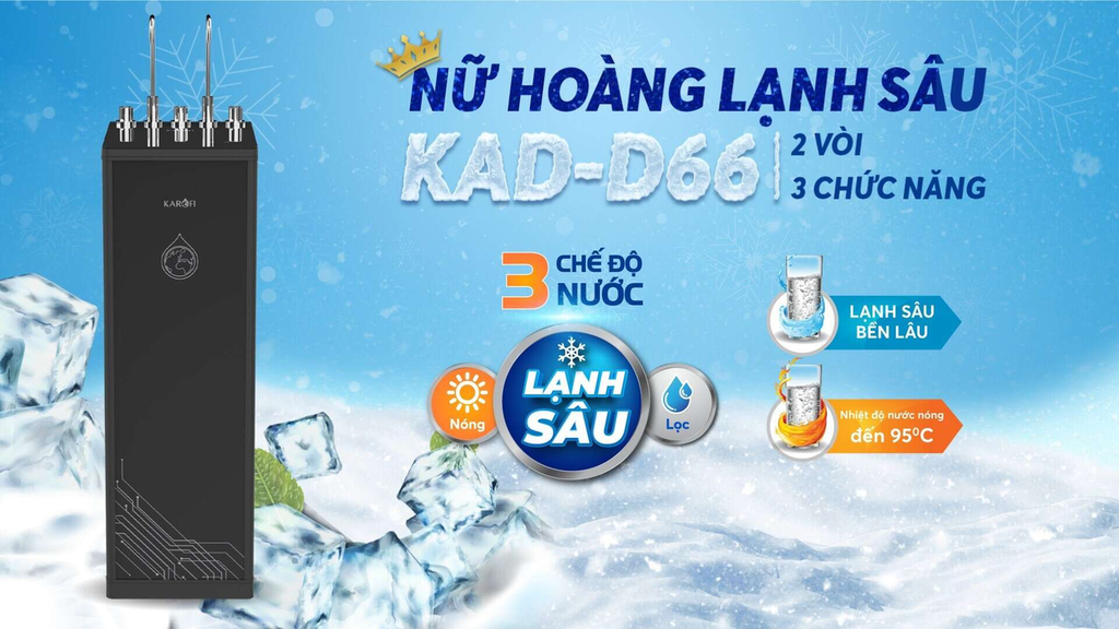 Máy lọc nước Karofi KAD-D6 uống trực tiếp có nóng lạnh siêu tiện lợi