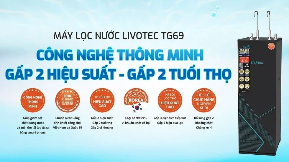 Máy lọc nước Karofi Livotec TG69 nóng nguội với công nghệ thông minh