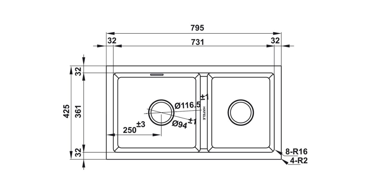 Chậu đá Hafele HS22-GEN2S90 - màu xám 577.25.510