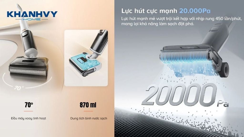 Roborock F25 với lực hút cực mạnh lên đến 20.000 Pa