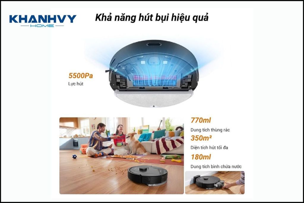 Roborock Q5 Pro Plus sở hữu lực hút lên đến 5.500 Pa