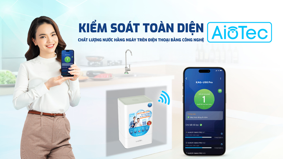 Máy lọc nước Karofi KAQ-U98 Pro RO với công nghệ AioTec: Giám sát từ xa – An tâm toàn diện
