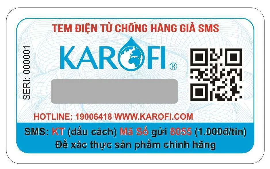 Máy lọc nước Karofi Plus có Tem xác thực sản phẩm chính hãng