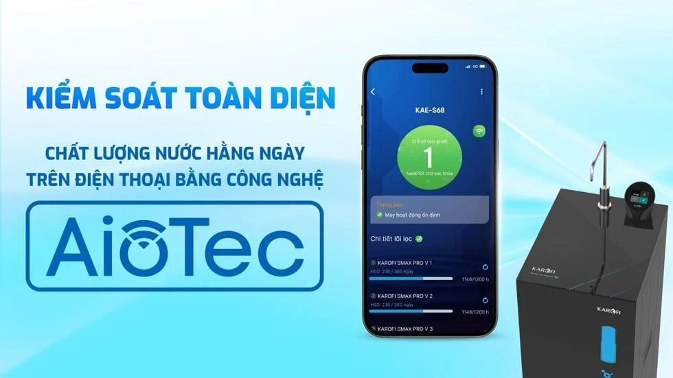 Máy lọc nước Karofi KAE-S68 Hydro-ion kiềm sở hữu Công nghệ Aiotec