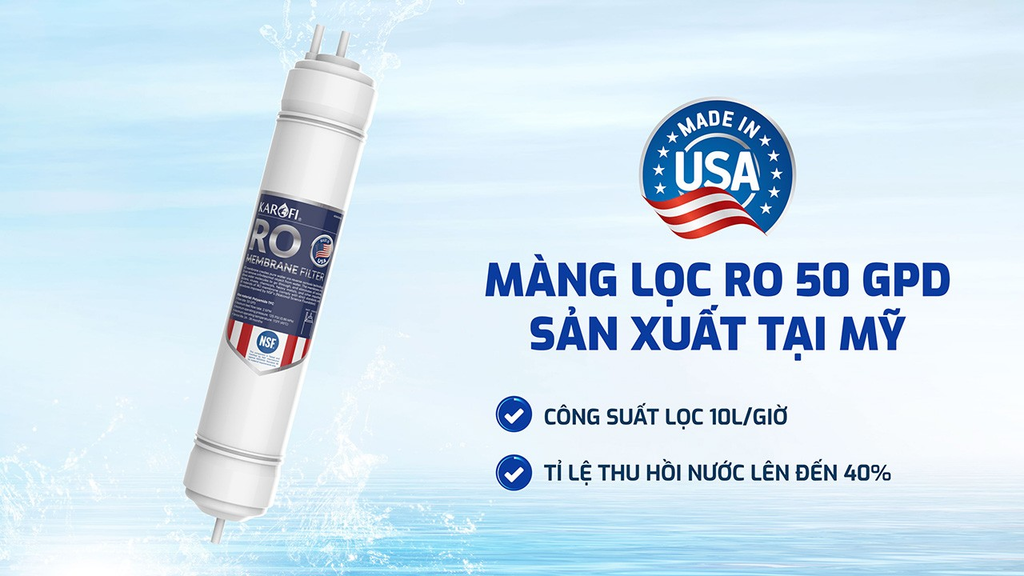 Máy lọc nước Karofi KAQ-U03 Pro RO có màng RO nguyên khối sản xuất tại Mỹ