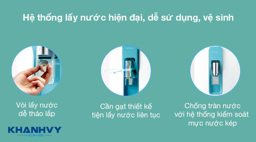 Máy lọc nước Coway P-300L với hệ thống lấy nước tiện lợi, an toàn