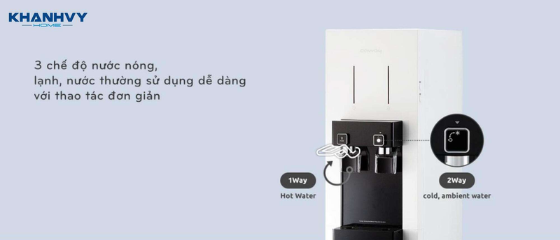 Máy lọc nước Coway CHP-590R có công suất lọc lớn với 3 chế độ nước nóng – lạnh – thường