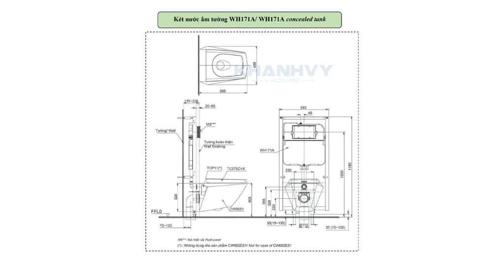 Bản vẽ kích thước của bàn cầu treo tường TOTO CW682/TC375CVK