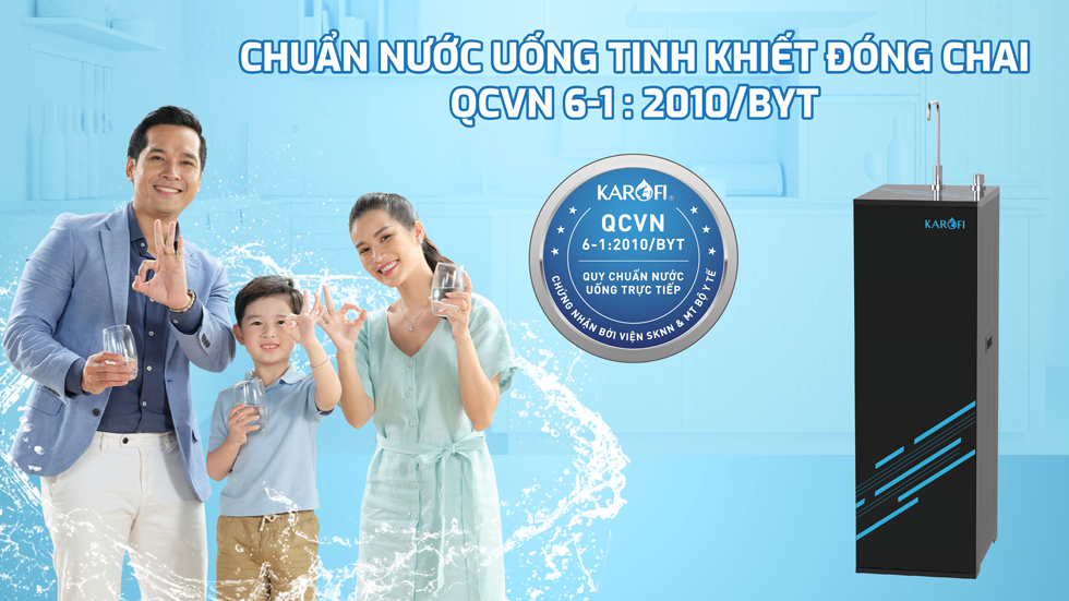 Máy lọc nước Karofi KAQ-D20 RO đạt chuẩn nước uống tinh khiết đóng chai QCVN 6-1:2010/BYT